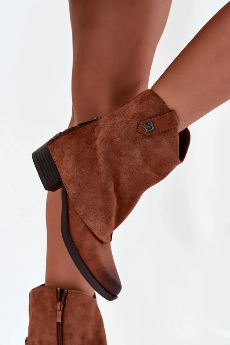 Boto Botki Ocieplane|Czarne Botki*Ocieplane Botki Kowbojki Na Obcasie Camel Sylvette Brązowy