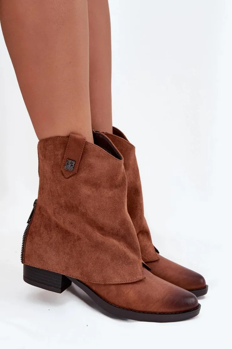 Boto Botki Ocieplane|Czarne Botki*Ocieplane Botki Kowbojki Na Obcasie Camel Sylvette Brązowy