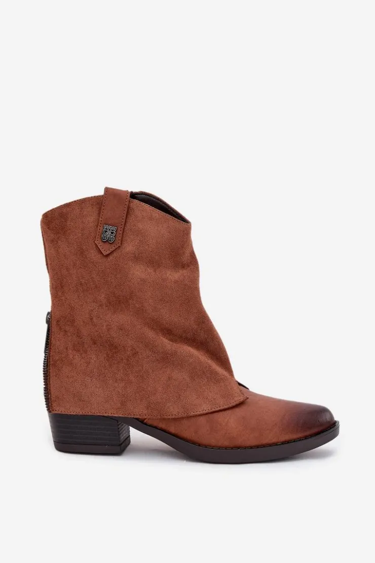 Boto Botki Ocieplane|Czarne Botki*Ocieplane Botki Kowbojki Na Obcasie Camel Sylvette Brązowy