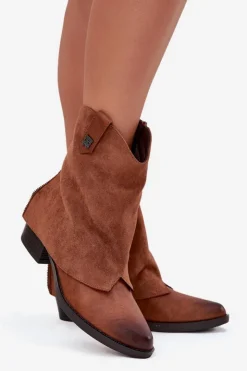 Boto Botki Ocieplane|Czarne Botki*Ocieplane Botki Kowbojki Na Obcasie Camel Sylvette Brązowy