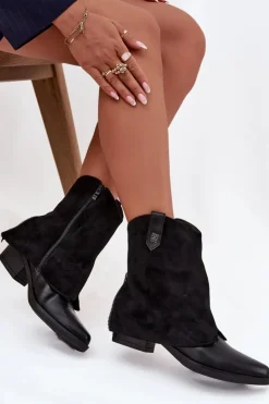 Boto Ocieplane Botki Kowbojki Na Obcasie Czarne Sylvette Czarny