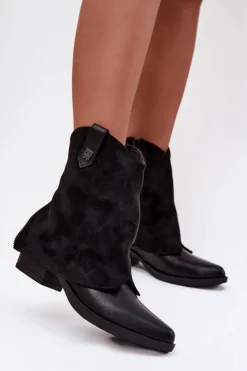 Boto Ocieplane Botki Kowbojki Na Obcasie Czarne Sylvette Czarny