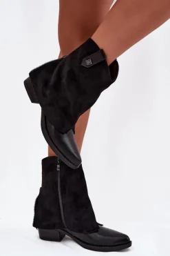 Boto Ocieplane Botki Kowbojki Na Obcasie Czarne Sylvette Czarny