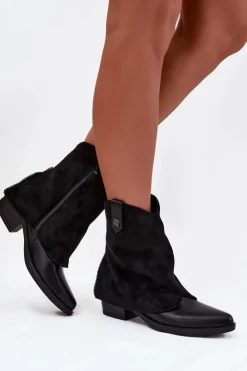 Boto Ocieplane Botki Kowbojki Na Obcasie Czarne Sylvette Czarny