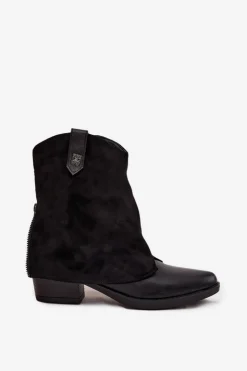 Boto Ocieplane Botki Kowbojki Na Obcasie Czarne Sylvette Czarny