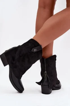 Boto Ocieplane Botki Kowbojki Na Obcasie Czarne Sylvette Czarny