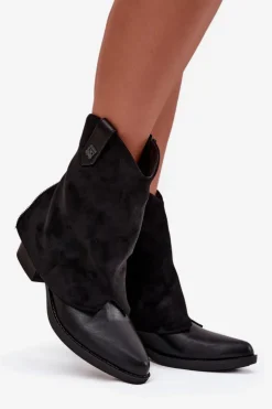 Boto Ocieplane Botki Kowbojki Na Obcasie Czarne Sylvette Czarny