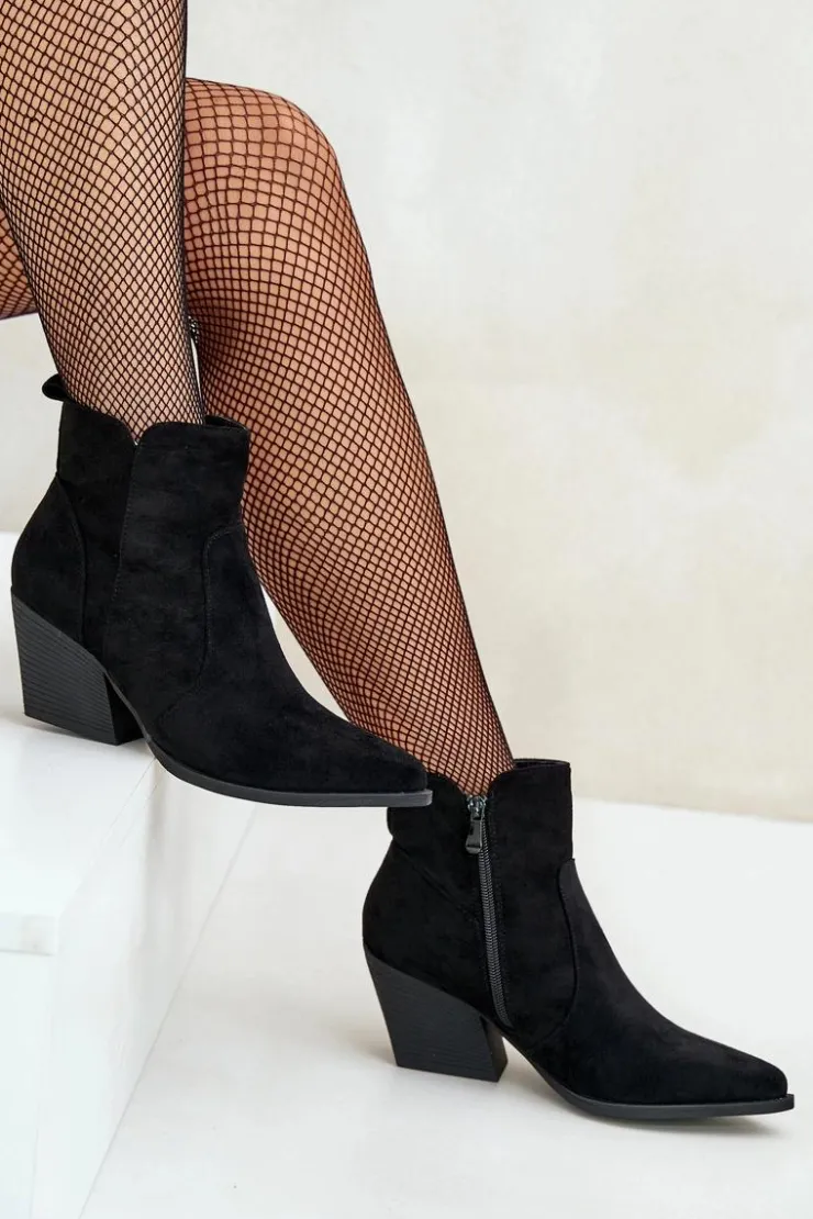 Damskie Boto Ocieplane Botki Kowbojki Eko Zamszowe Na Zamek Czarne Virtris