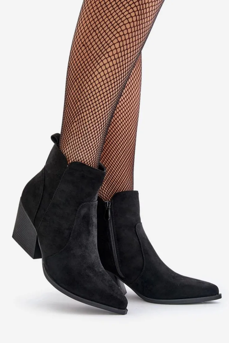 Damskie Boto Ocieplane Botki Kowbojki Eko Zamszowe Na Zamek Czarne Virtris