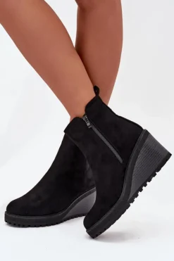 Boto Botki Ocieplane|Botki Na Koturnie*Ocieplane Botki Na Koturnie Z Eko Zamszu Czarne Mavona Czarny