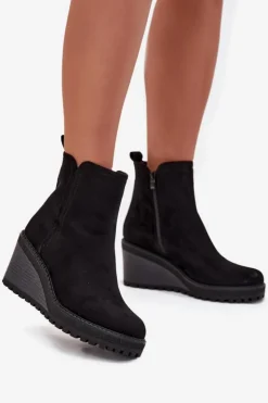 Boto Botki Ocieplane|Botki Na Koturnie*Ocieplane Botki Na Koturnie Z Eko Zamszu Czarne Mavona Czarny
