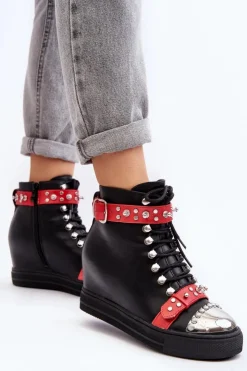 Clearance Boto Ocieplane Botki Na Koturnie Z Dżetami Ekoskóra Lu Boo Czarne