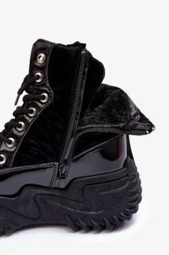 Sale Boto Ocieplane Botki Na Masywnej Platformie Czarne Lanleh