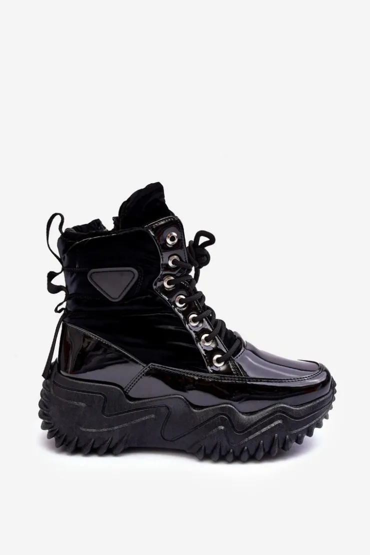 Sale Boto Ocieplane Botki Na Masywnej Platformie Czarne Lanleh