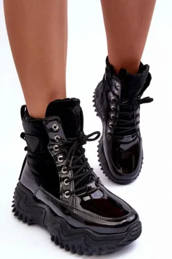 Sale Boto Ocieplane Botki Na Masywnej Platformie Czarne Lanleh