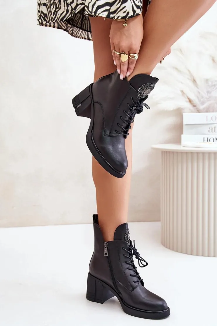 Buty damskie Vinceza Botki Na Słupku|Botki Na Obcasie*Ocieplane Botki Na Masywnym Obcasie Skóra Naturalna Czarne Vinceza 66676