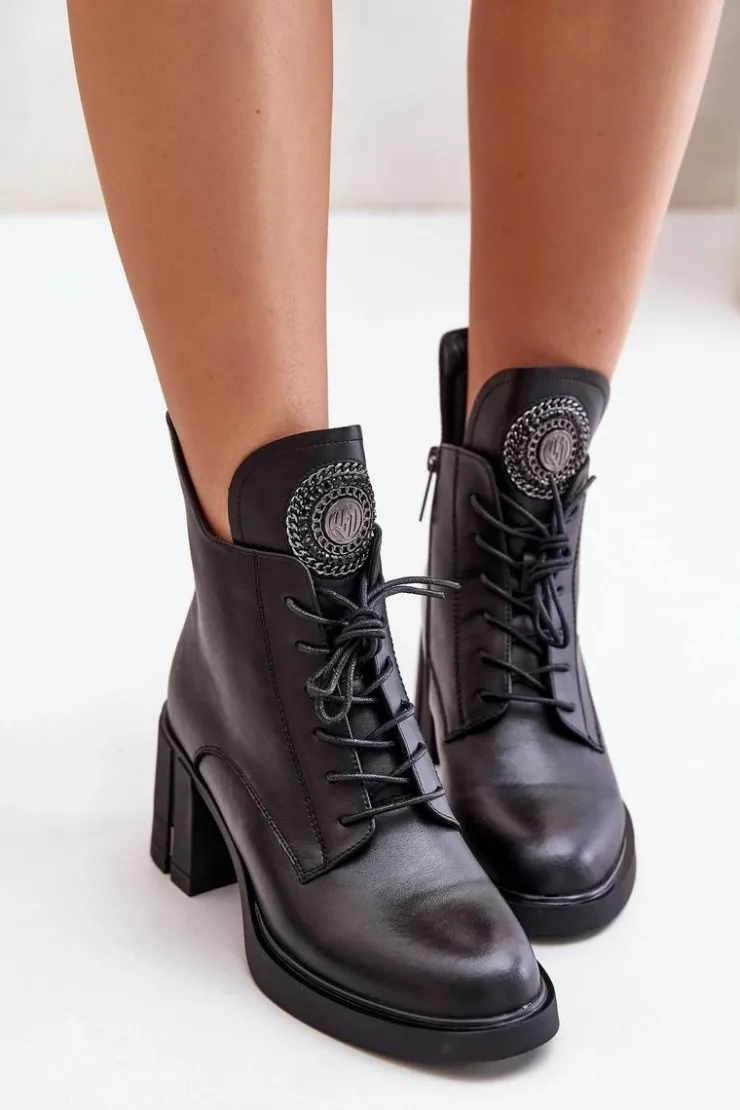 Buty damskie Vinceza Botki Na Słupku|Botki Na Obcasie*Ocieplane Botki Na Masywnym Obcasie Skóra Naturalna Czarne Vinceza 66676