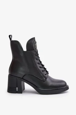 Buty damskie Vinceza Botki Na Słupku|Botki Na Obcasie*Ocieplane Botki Na Masywnym Obcasie Skóra Naturalna Czarne Vinceza 66676