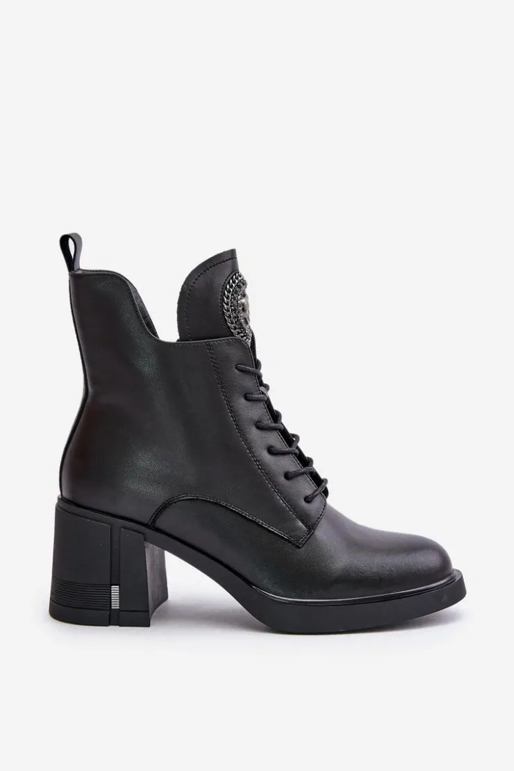 Buty damskie Vinceza Botki Na Słupku|Botki Na Obcasie*Ocieplane Botki Na Masywnym Obcasie Skóra Naturalna Czarne Vinceza 66676