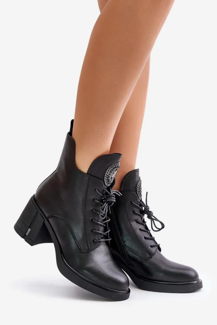 Buty damskie Vinceza Botki Na Słupku|Botki Na Obcasie*Ocieplane Botki Na Masywnym Obcasie Skóra Naturalna Czarne Vinceza 66676