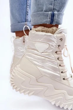 Damskie Boto Ocieplane Botki Na Masywnej Platformie Jasnobeżowe Lanleh