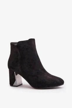 Outlet Boto Ocieplane Botki Na Obcasie Słupku Z Lustrzanym Elementem Czarne Silvare Czarny