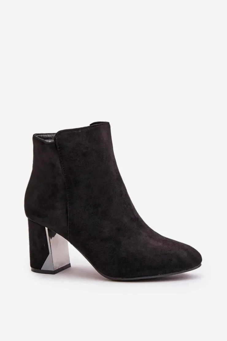 Outlet Boto Ocieplane Botki Na Obcasie Słupku Z Lustrzanym Elementem Czarne Silvare Czarny