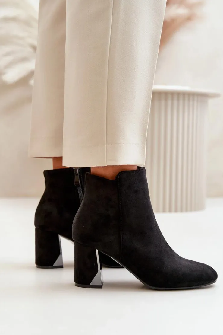Outlet Boto Ocieplane Botki Na Obcasie Słupku Z Lustrzanym Elementem Czarne Silvare Czarny