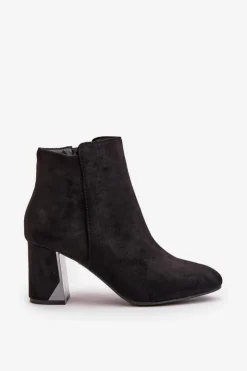 Outlet Boto Ocieplane Botki Na Obcasie Słupku Z Lustrzanym Elementem Czarne Silvare Czarny