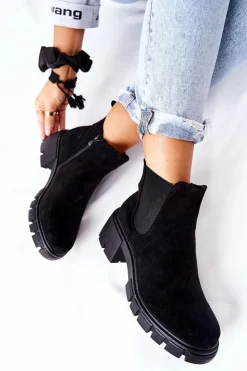 Boto Czarne Botki|Botki Zimowe Damskie*Ocieplane Botki Na Obcasie Czarne Madge
