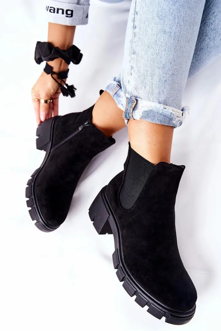 Boto Czarne Botki|Botki Zimowe Damskie*Ocieplane Botki Na Obcasie Czarne Madge