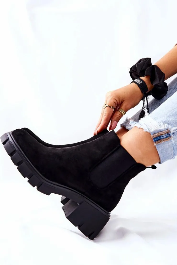 Boto Czarne Botki|Botki Zimowe Damskie*Ocieplane Botki Na Obcasie Czarne Madge