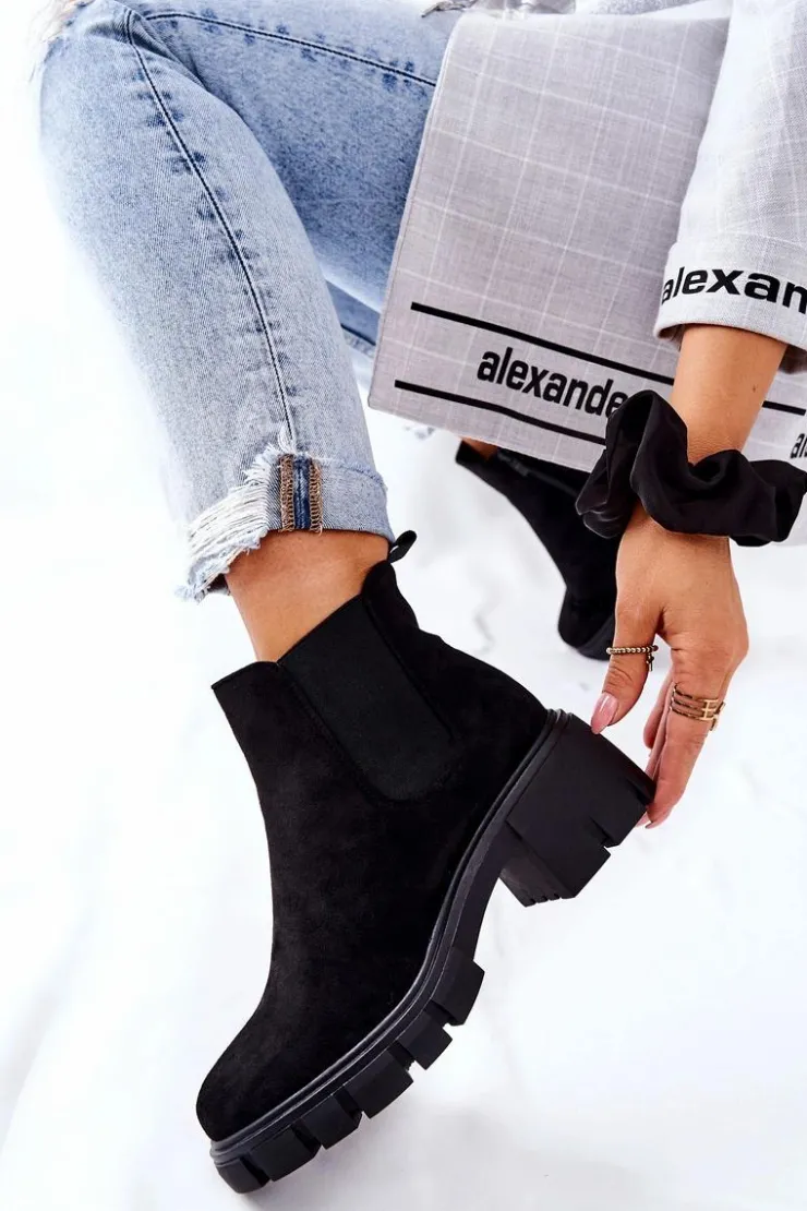 Boto Czarne Botki|Botki Zimowe Damskie*Ocieplane Botki Na Obcasie Czarne Madge