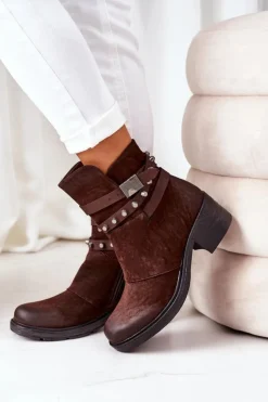 Boto Ocieplane Botki Na Obcasie Brązowe Effie