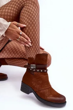 Discount Boto Ocieplane Botki Na Obcasie Camel Effie Brązowy