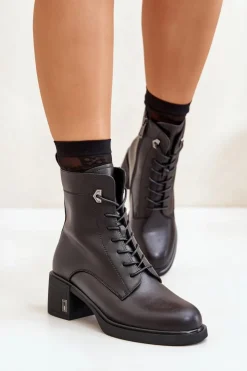 Buty damskie Vinceza Botki Skórzane|Botki Na Słupku*Ocieplane Botki Na Obcasie Ze Skóry Naturalnej Czarne Vinceza 66689