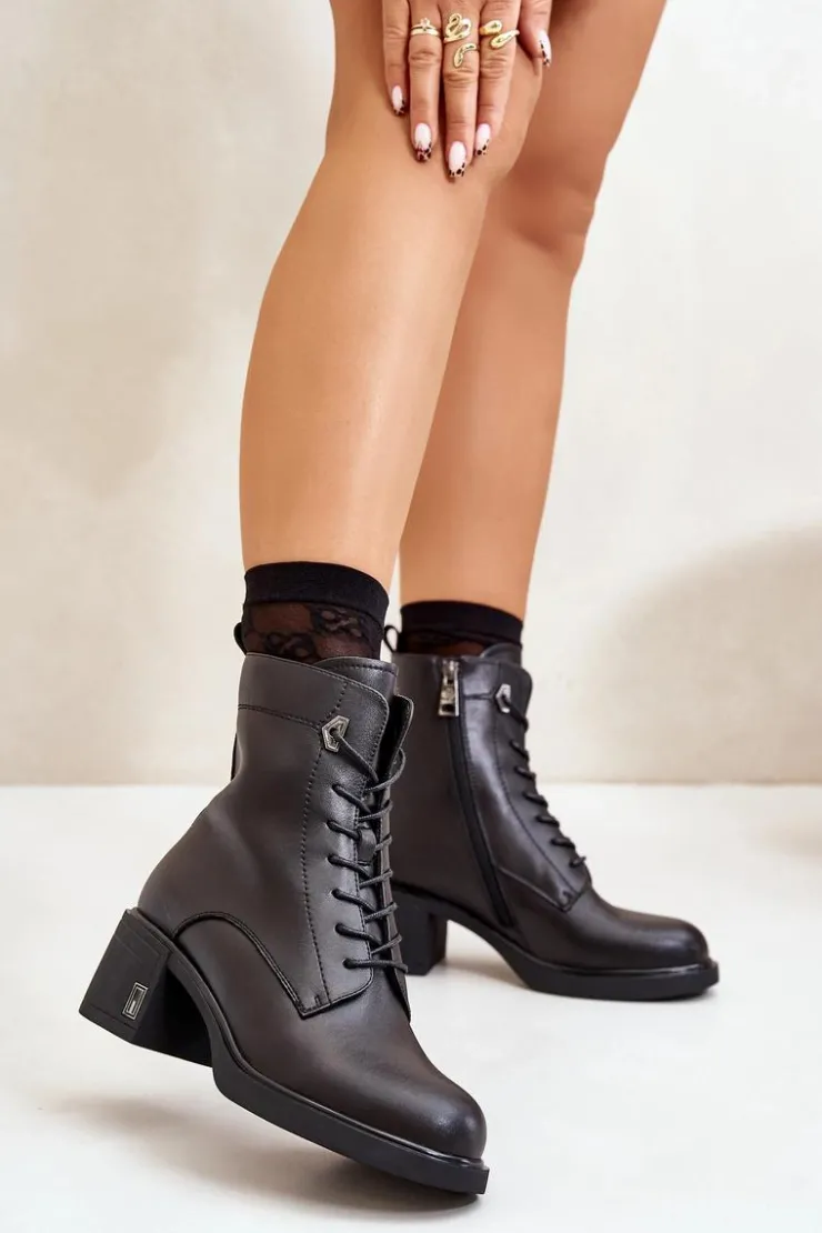 Buty damskie Vinceza Botki Skórzane|Botki Na Słupku*Ocieplane Botki Na Obcasie Ze Skóry Naturalnej Czarne Vinceza 66689