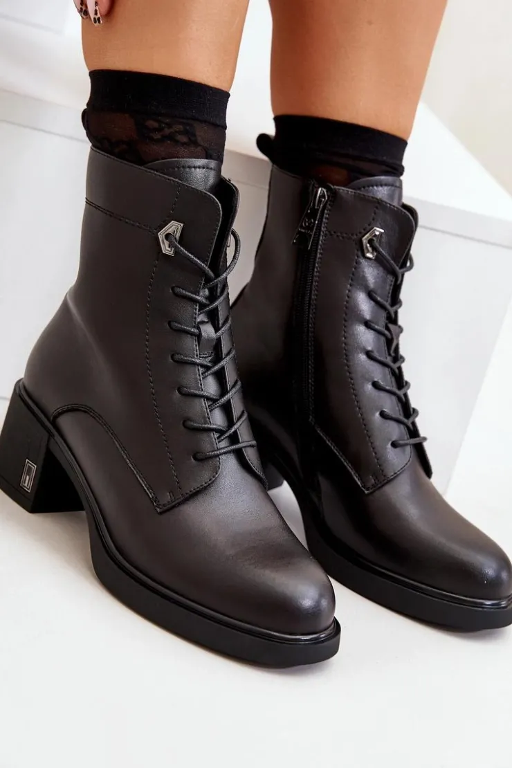 Buty damskie Vinceza Botki Skórzane|Botki Na Słupku*Ocieplane Botki Na Obcasie Ze Skóry Naturalnej Czarne Vinceza 66689