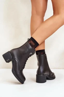 Buty damskie Vinceza Botki Skórzane|Botki Na Słupku*Ocieplane Botki Na Obcasie Ze Skóry Naturalnej Czarne Vinceza 66689