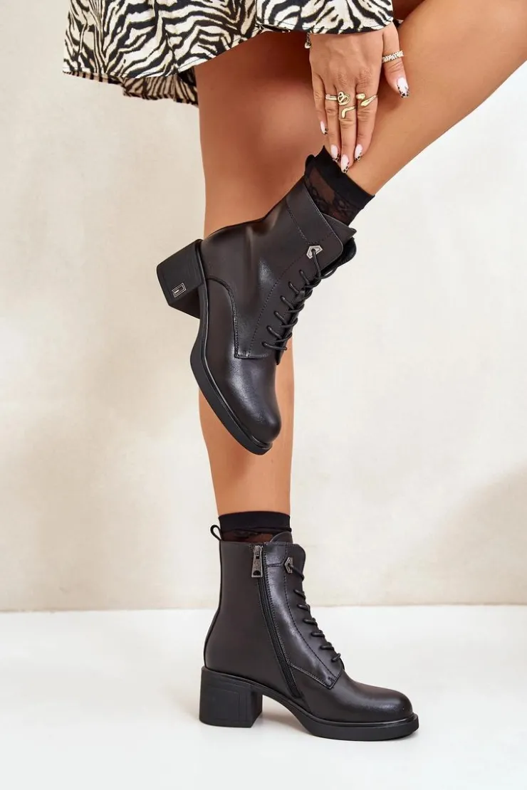 Buty damskie Vinceza Botki Skórzane|Botki Na Słupku*Ocieplane Botki Na Obcasie Ze Skóry Naturalnej Czarne Vinceza 66689