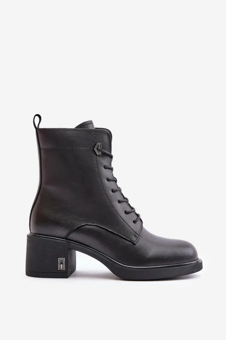 Buty damskie Vinceza Botki Skórzane|Botki Na Słupku*Ocieplane Botki Na Obcasie Ze Skóry Naturalnej Czarne Vinceza 66689