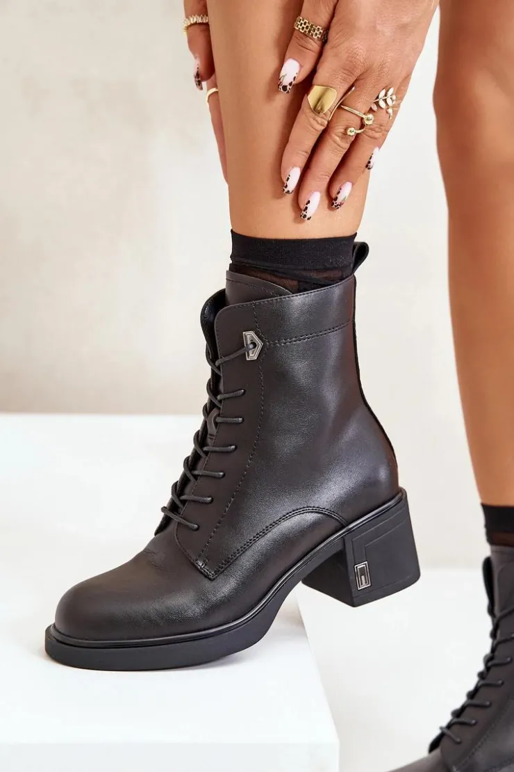 Buty damskie Vinceza Botki Skórzane|Botki Na Słupku*Ocieplane Botki Na Obcasie Ze Skóry Naturalnej Czarne Vinceza 66689