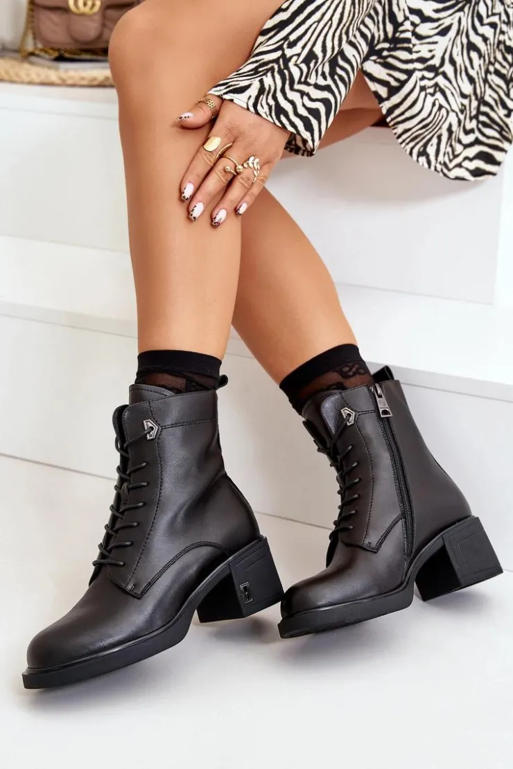 Buty damskie Vinceza Botki Skórzane|Botki Na Słupku*Ocieplane Botki Na Obcasie Ze Skóry Naturalnej Czarne Vinceza 66689