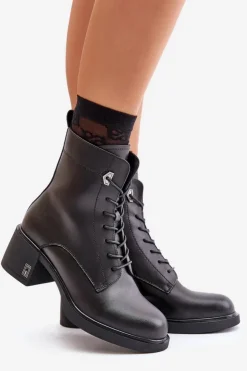 Buty damskie Vinceza Botki Skórzane|Botki Na Słupku*Ocieplane Botki Na Obcasie Ze Skóry Naturalnej Czarne Vinceza 66689