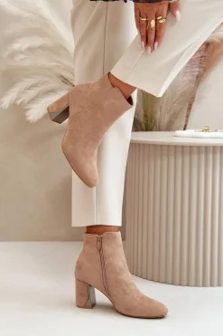 Damskie Boto Ocieplane Botki Na Obcasie Słupku Z Lustrzanym Elementem Beżowe Silvare