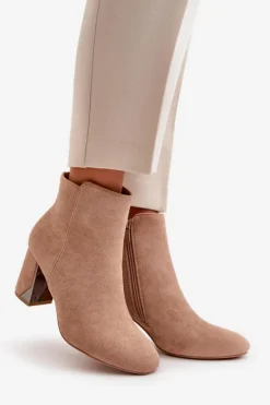 Damskie Boto Ocieplane Botki Na Obcasie Słupku Z Lustrzanym Elementem Beżowe Silvare