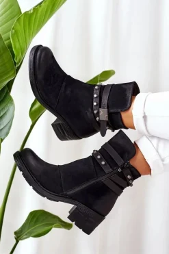 Boto Botki Na Słupku|Czarne Botki*Ocieplane Botki Na Obcasie Czarne Effie