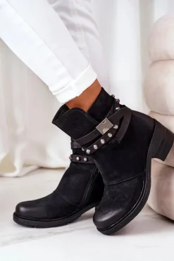 Boto Botki Na Słupku|Czarne Botki*Ocieplane Botki Na Obcasie Czarne Effie