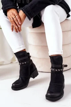 Boto Botki Na Słupku|Czarne Botki*Ocieplane Botki Na Obcasie Czarne Effie