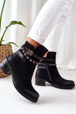 Boto Botki Na Słupku|Czarne Botki*Ocieplane Botki Na Obcasie Czarne Effie